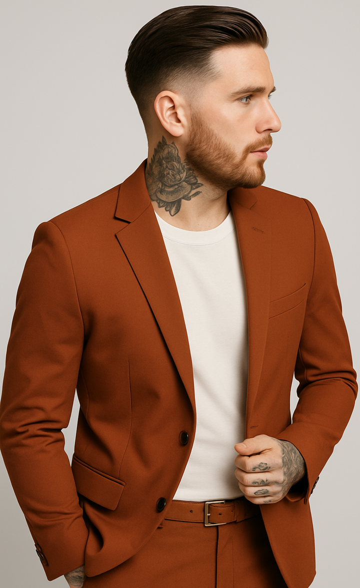 BURNT ORANGE 2 PIECE SLIM FIT SUIT