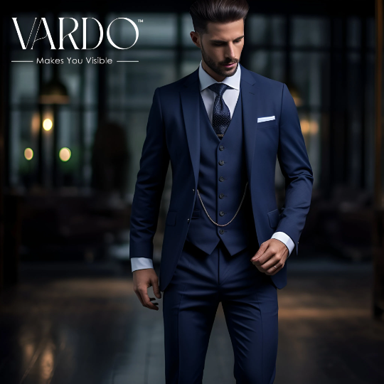 Navy Blue Three Piece Suit for Men Slim Fit VARDO