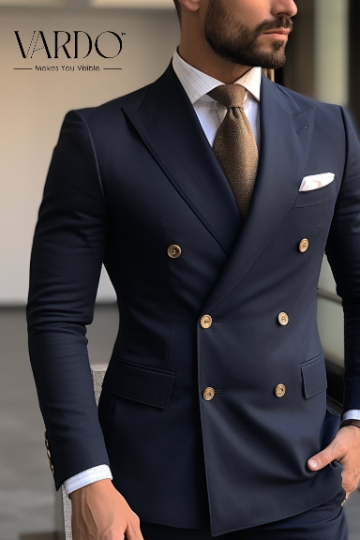 Classic Navy Blue Double Breasted Suit for Men VARDO