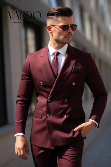Men s Luxe Burgundy Double Breasted Suit VARDO