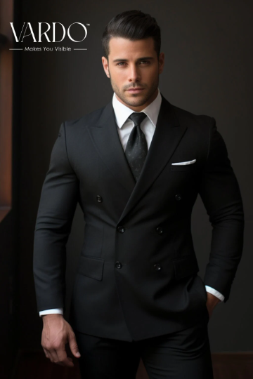 Men s Classic Black Double Breasted Suit VARDO