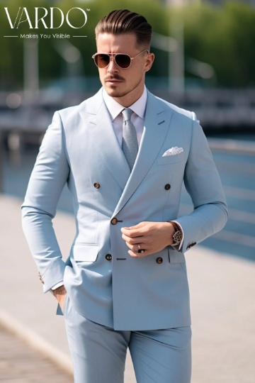 Men Suit - Men Formal Suit 2024 - Formal Fashion Suit - Elegant Men Suit - Men Suit - Men Wedding Suit - Slim Fit Suit - Suit For Men Sky Blue