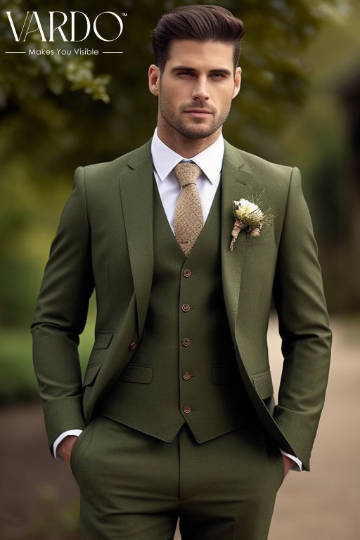 Men s Khaki Green Three Piece Suit VARDO