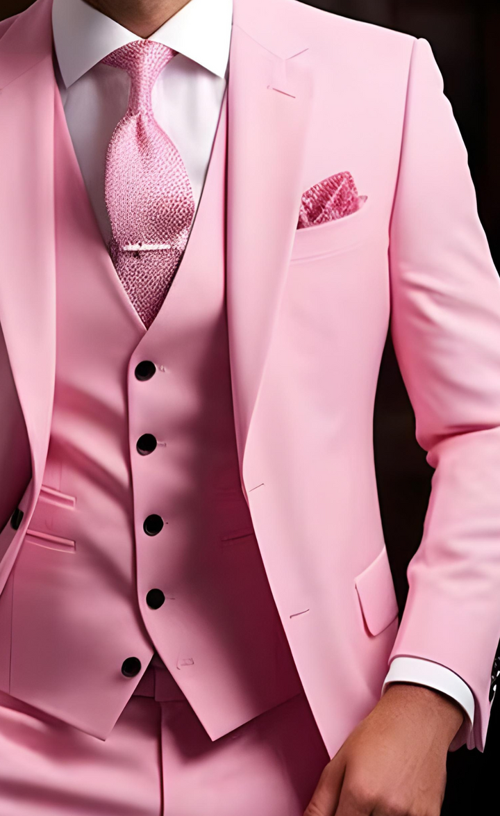 Pink Three-Piece Suit for Men | Elegant Wedding Attire | Formal Blazer and Pants Set-Tailored Fit-The Rising Sun store, Vardo