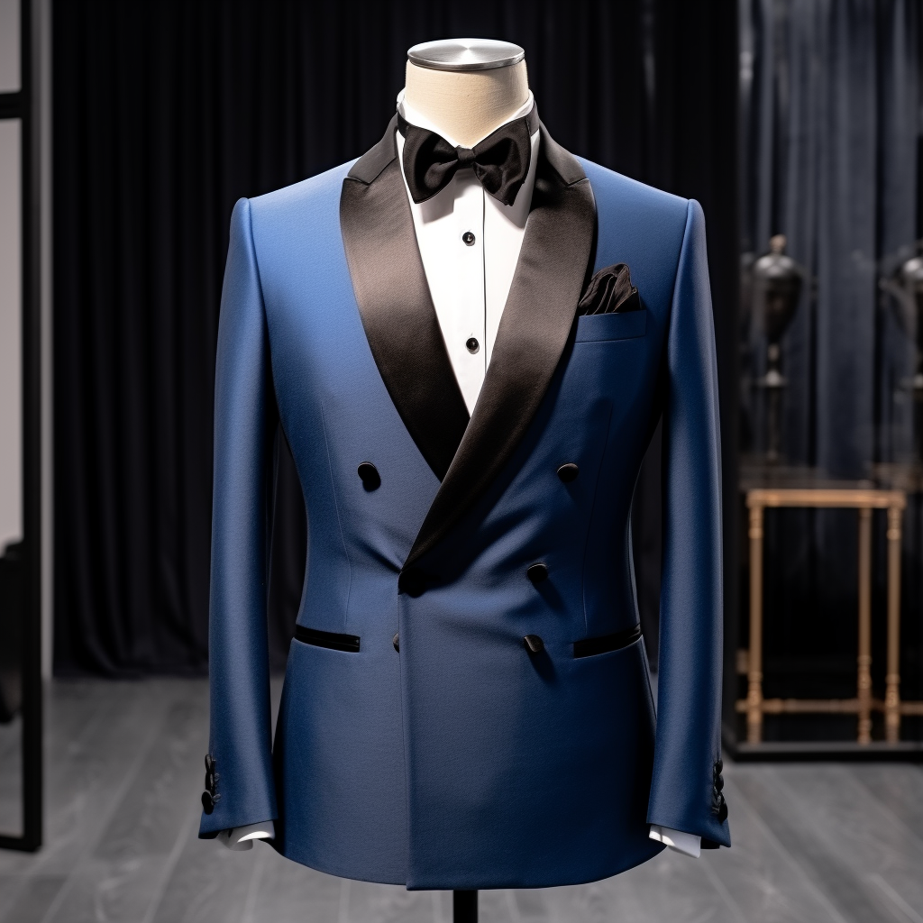 Blue Double Breasted Tuxedo with Black Satin Lapels The Ultimate Wed VARDO