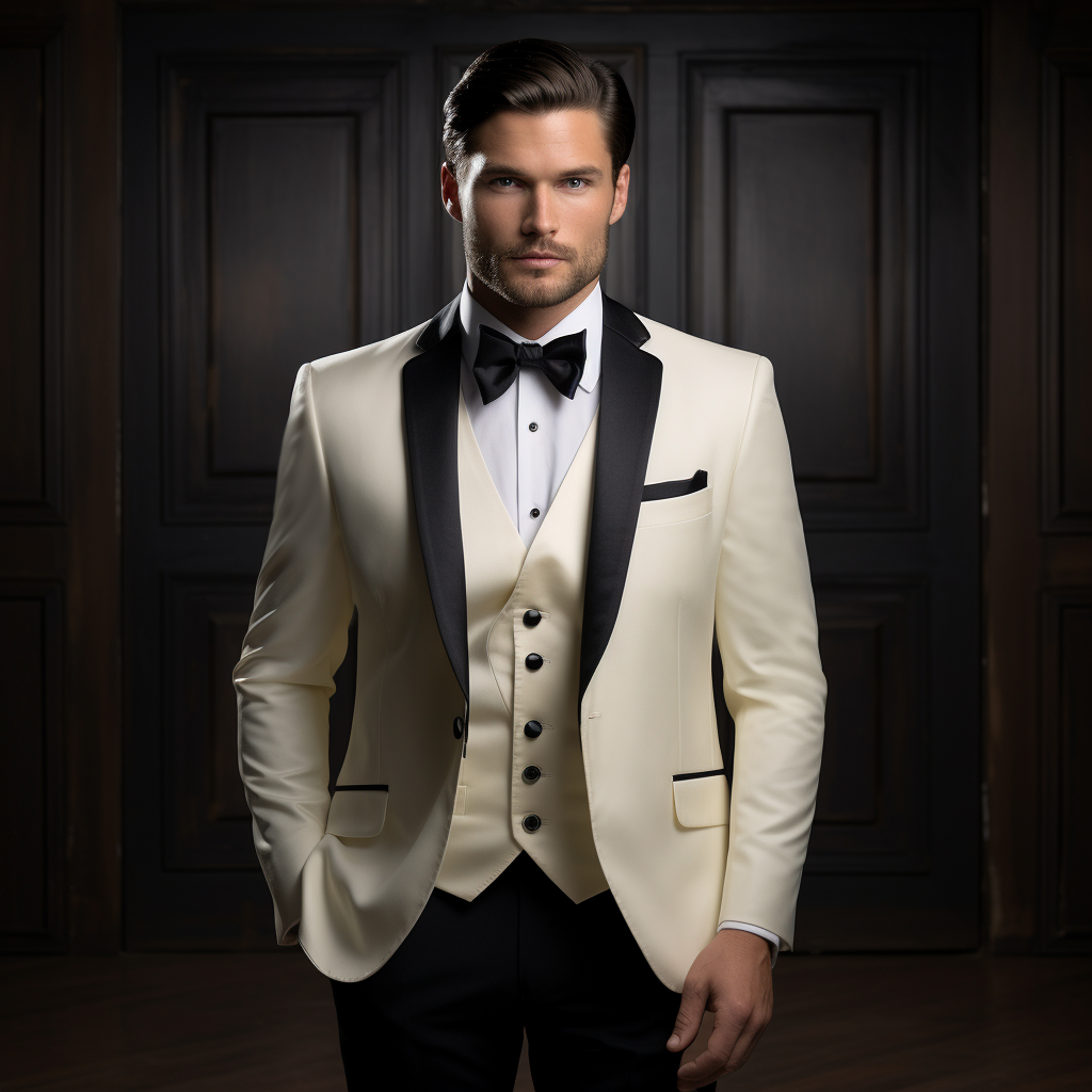 Cream Tuxedo with Black Satin Shawl Lapels The Perfect Wedding and B VARDO