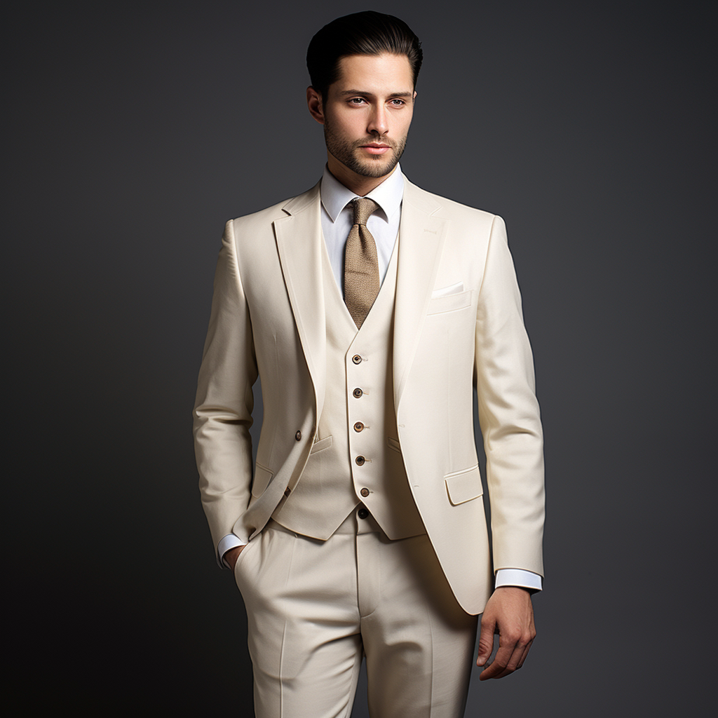 Cream Color Three Piece Wedding and Business Suit for Men Ultimate E VARDO