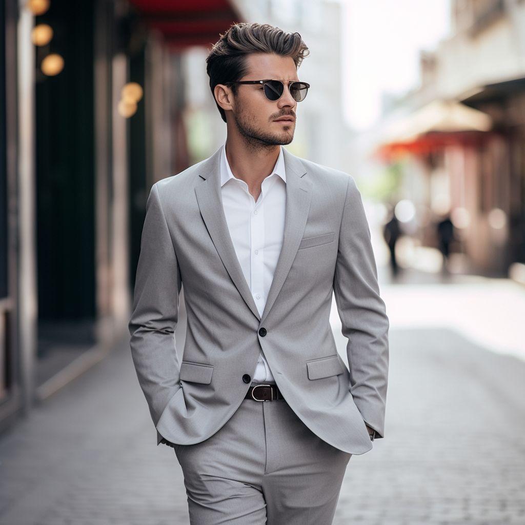 Light Grey Two Piece Wedding and Business Suit for Men Elegant Vers VARDO