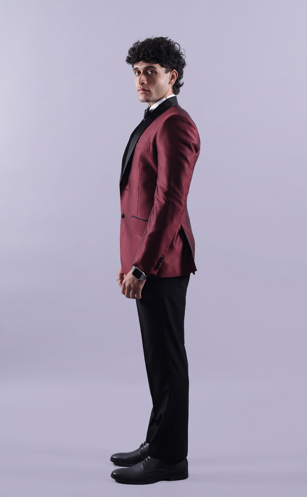 Men's Burgundy Tuxedo Jacket with Black Pant - Premium Terry Rayon Fabric, Elegant Formal Wear