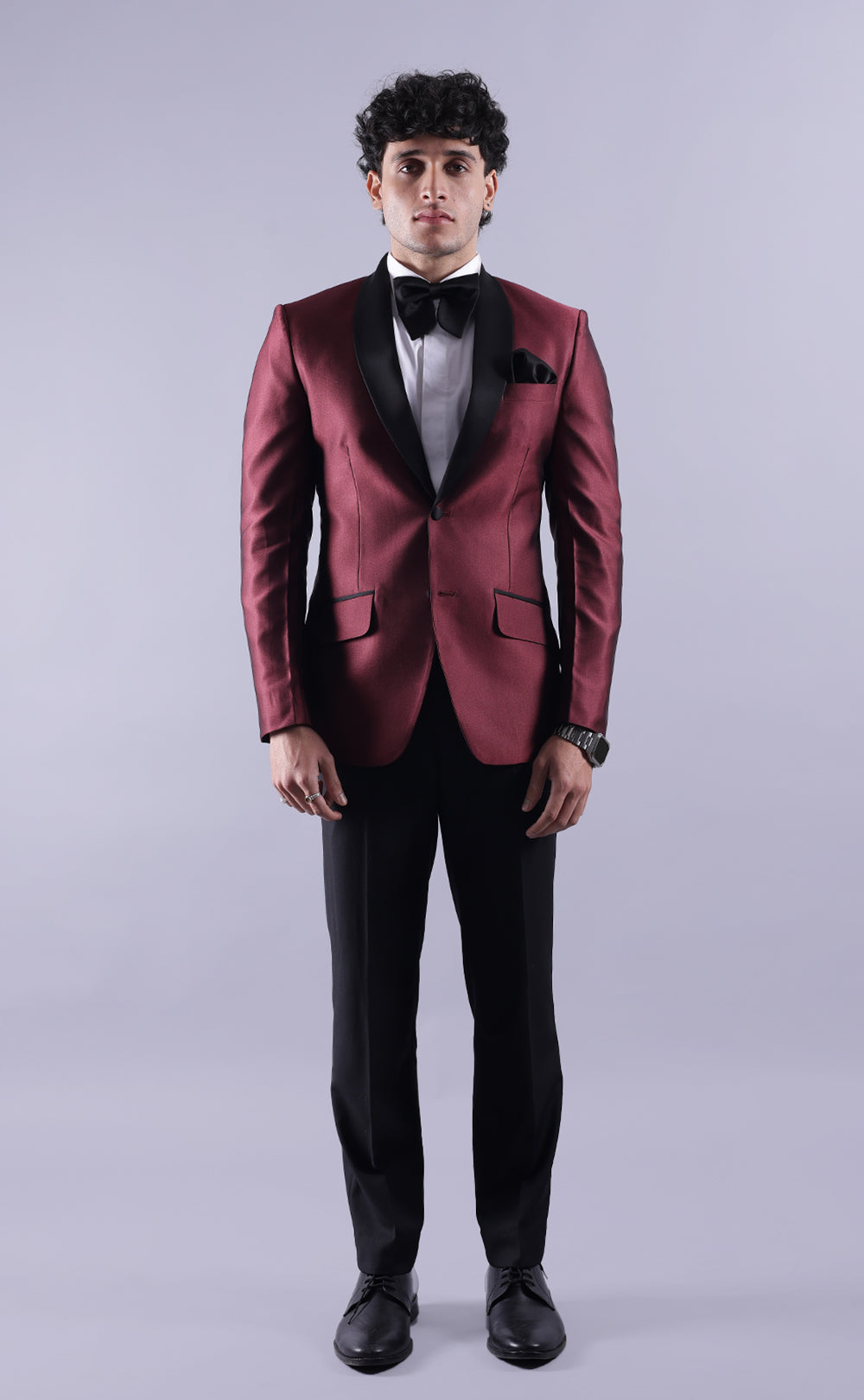 Men's Burgundy Tuxedo Jacket with Black Pant - Premium Terry Rayon Fabric, Elegant Formal Wear