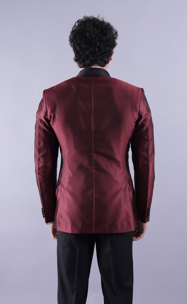 Men's Burgundy Tuxedo Jacket with Black Pant - Premium Terry Rayon Fabric, Elegant Formal Wear