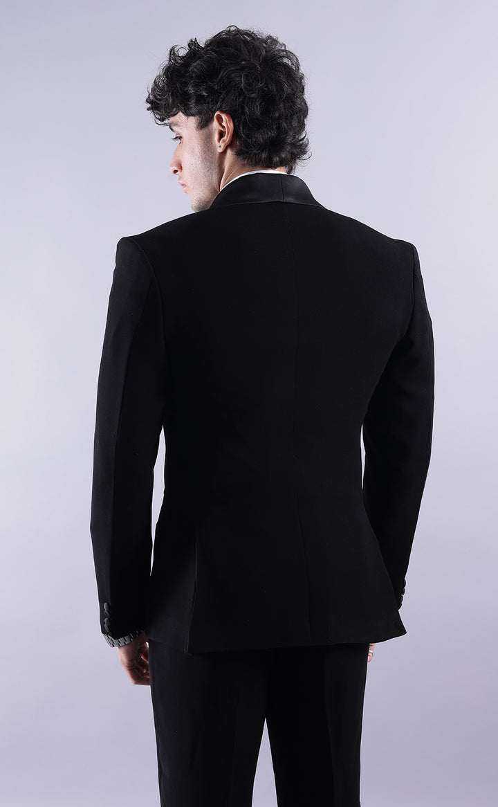 Men’s Black Three-Piece Tuxedo Suit - Premium Terry Rayon Wedding & Formal Wear