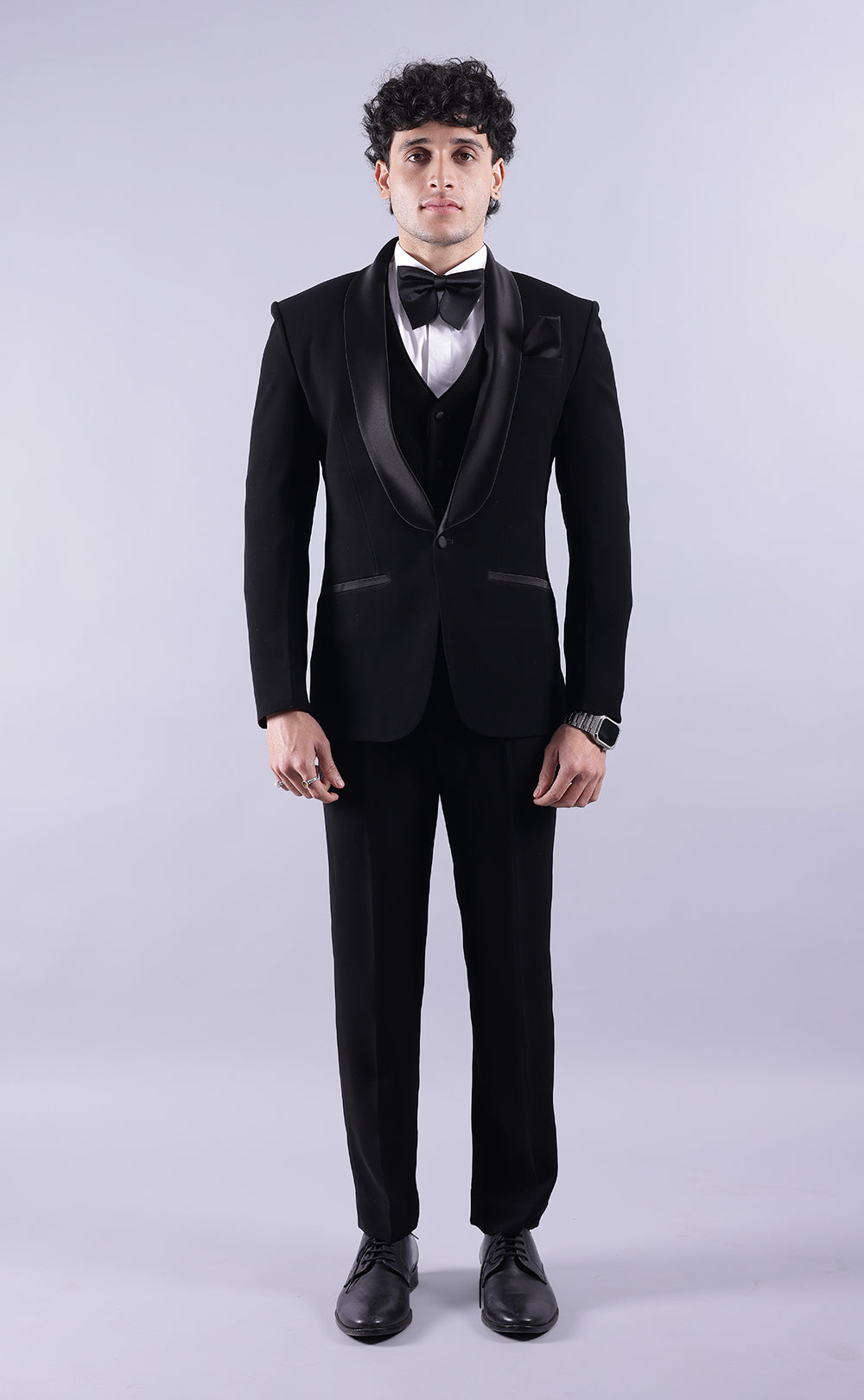 Men’s Black Three-Piece Tuxedo Suit - Premium Terry Rayon Wedding & Formal Wear