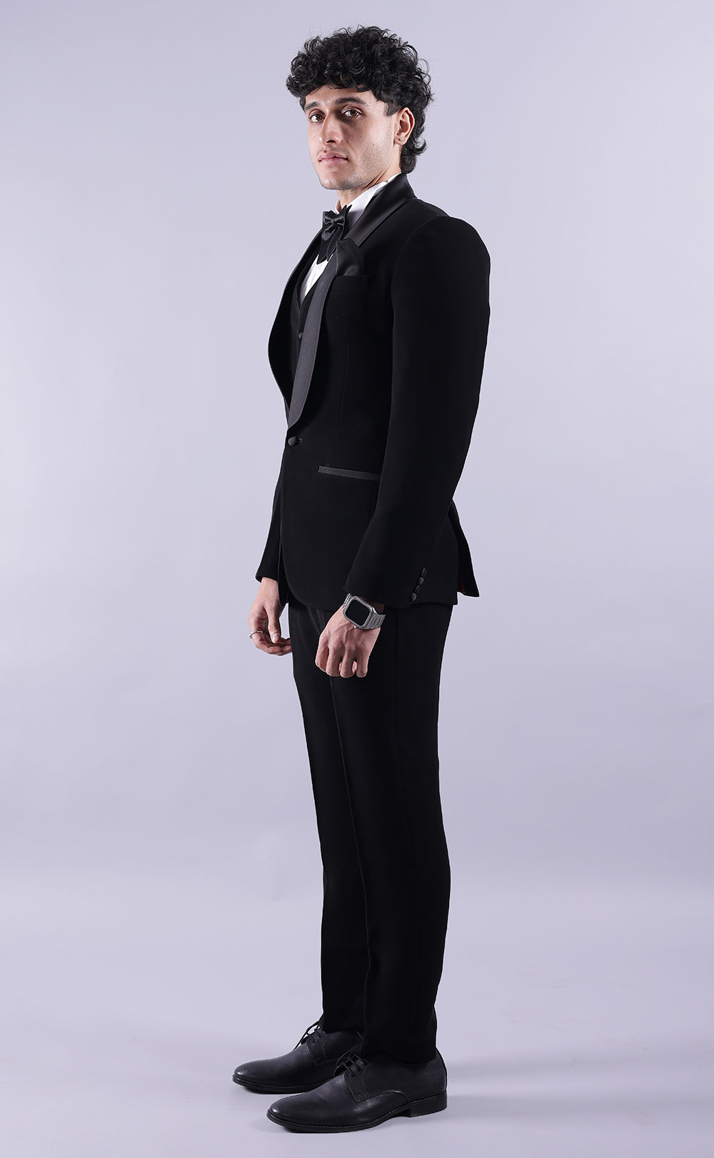 Mens Black Three-Piece Tuxedo Suit - Premium Terry Rayon Wedding & Formal Wear Mens Black Three-Piece Tuxedo Suit - Premium Terry Rayon Wedding & Formal Wear