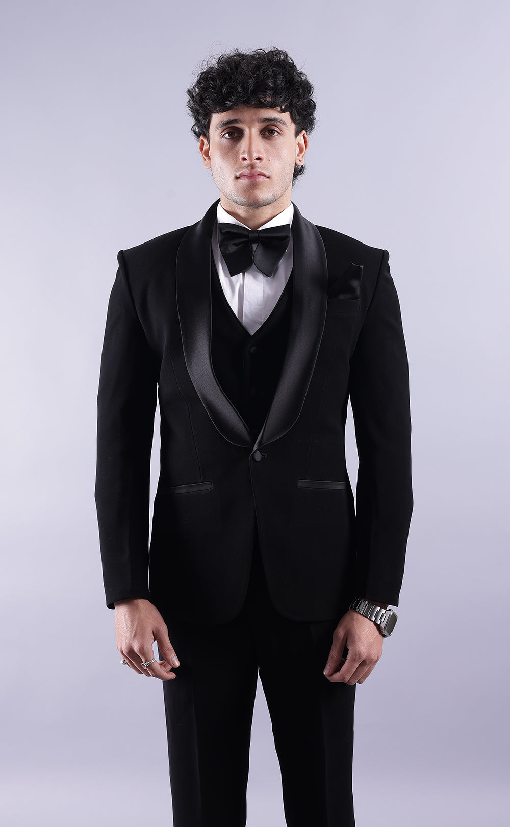 Men's Black Three-Piece Tuxedo Suit Premium Terry Rayon Wedding