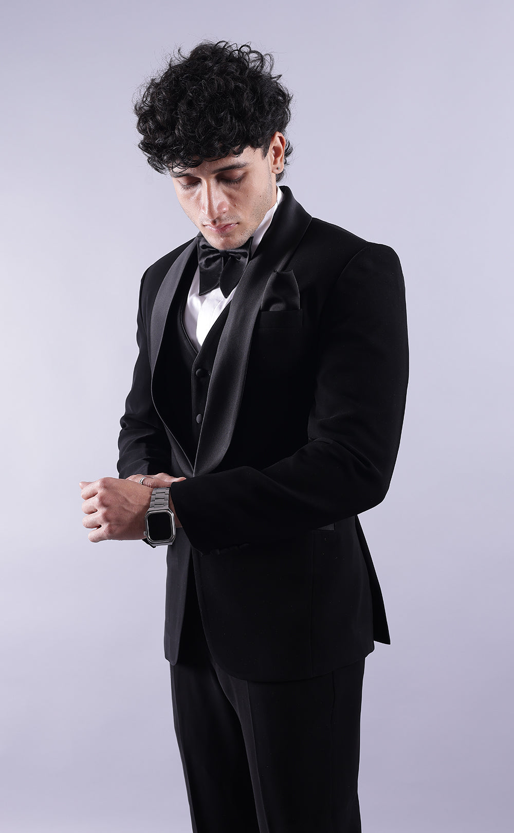 Men’s Black Three-Piece Tuxedo Suit - Premium Terry Rayon Wedding & Formal Wear