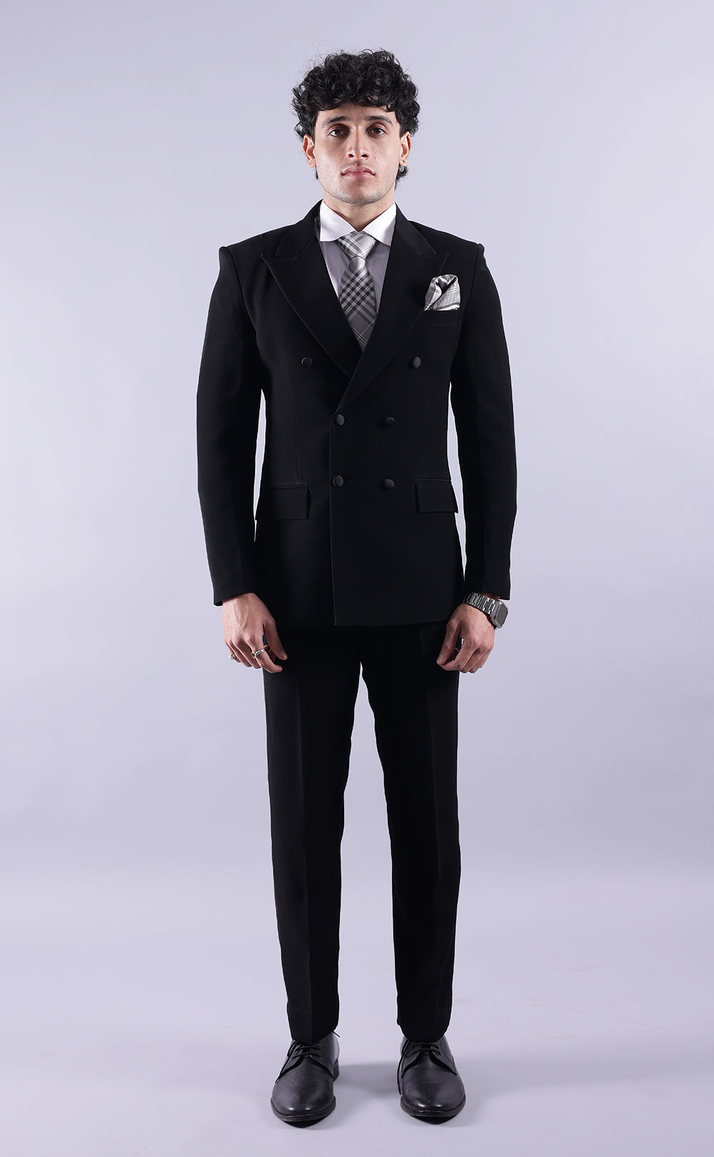 Men's Black Double-Breasted Suit Premium Terry Rayon Formal