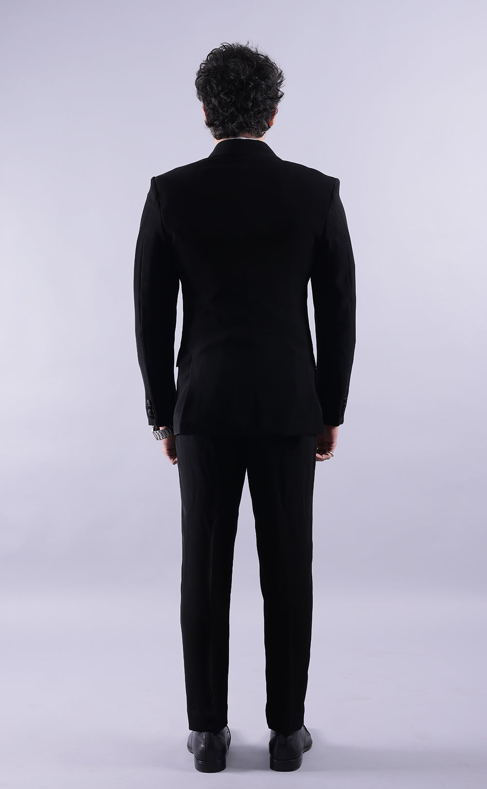 Men’s Black Double-Breasted Suit - Premium Terry Rayon Formal Wedding & Business Wear