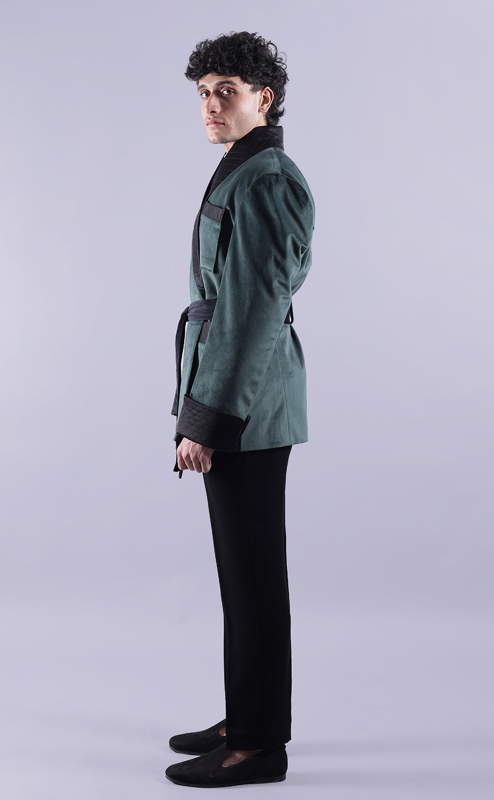 Men’s Green Velvet Smoking Jacket - Luxury Formal Attire, Elegant Party Wear