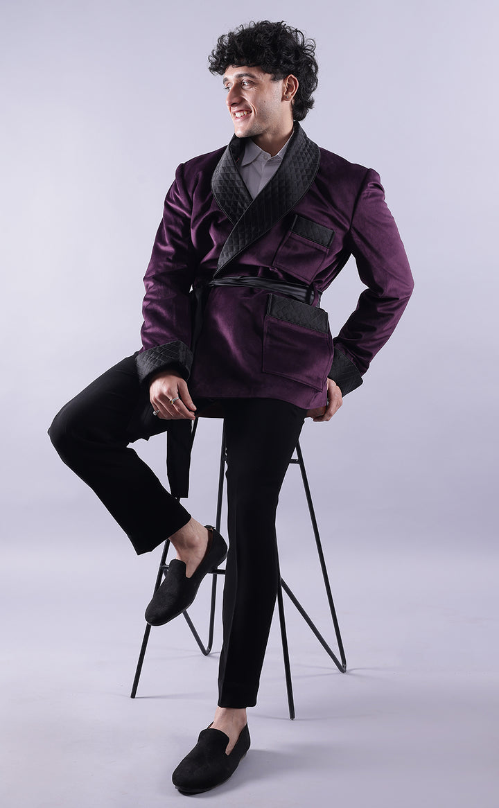 Men’s Dark Purple Velvet Smoking Jacket - Luxury Formal Wear, Elegant Dinner Jacket