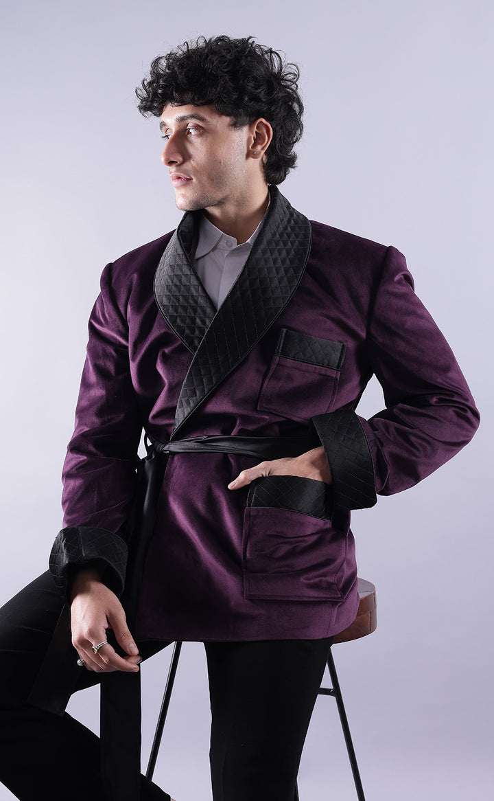 Men’s Dark Purple Velvet Smoking Jacket - Luxury Formal Wear, Elegant Dinner Jacket