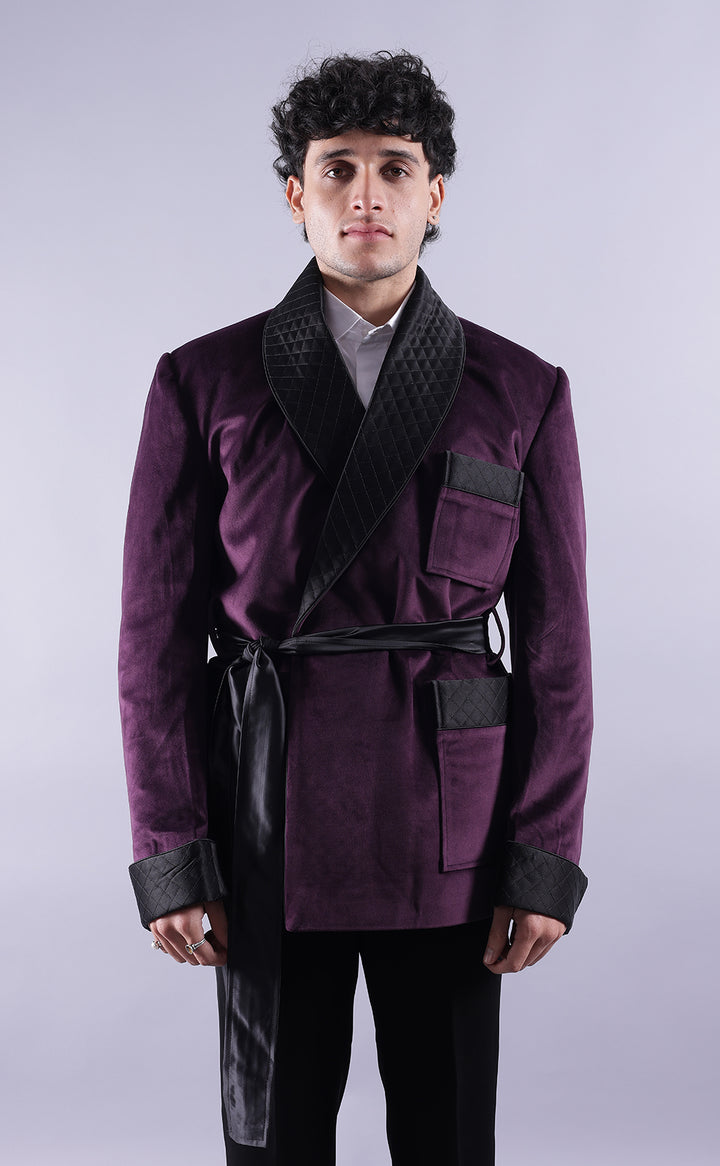 Men’s Dark Purple Velvet Smoking Jacket - Luxury Formal Wear, Elegant Dinner Jacket