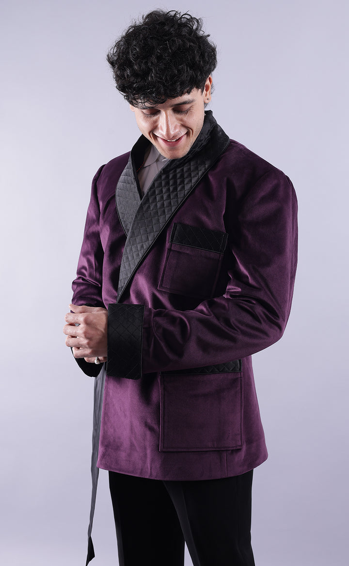 Men’s Dark Purple Velvet Smoking Jacket - Luxury Formal Wear, Elegant Dinner Jacket