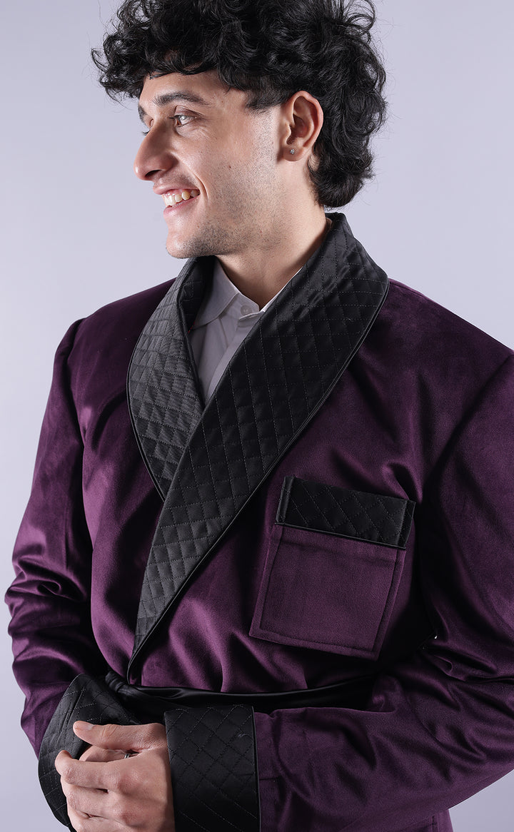 Men’s Dark Purple Velvet Smoking Jacket - Luxury Formal Wear, Elegant Dinner Jacket