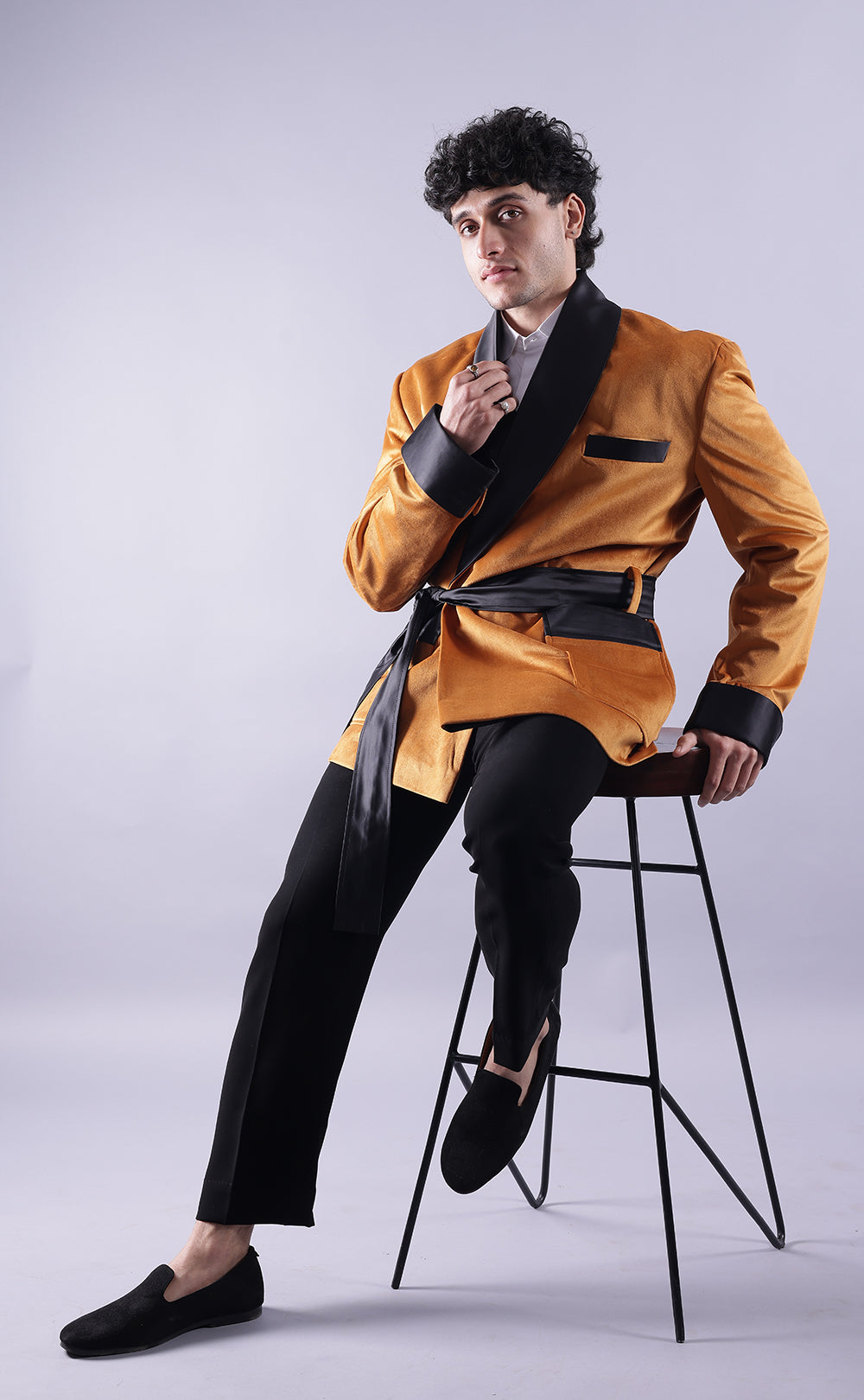 Luxurious Men's Golden Velvet Smoking Jacket - Elegant Party Wear, Premium Velvet Dinner Jacket