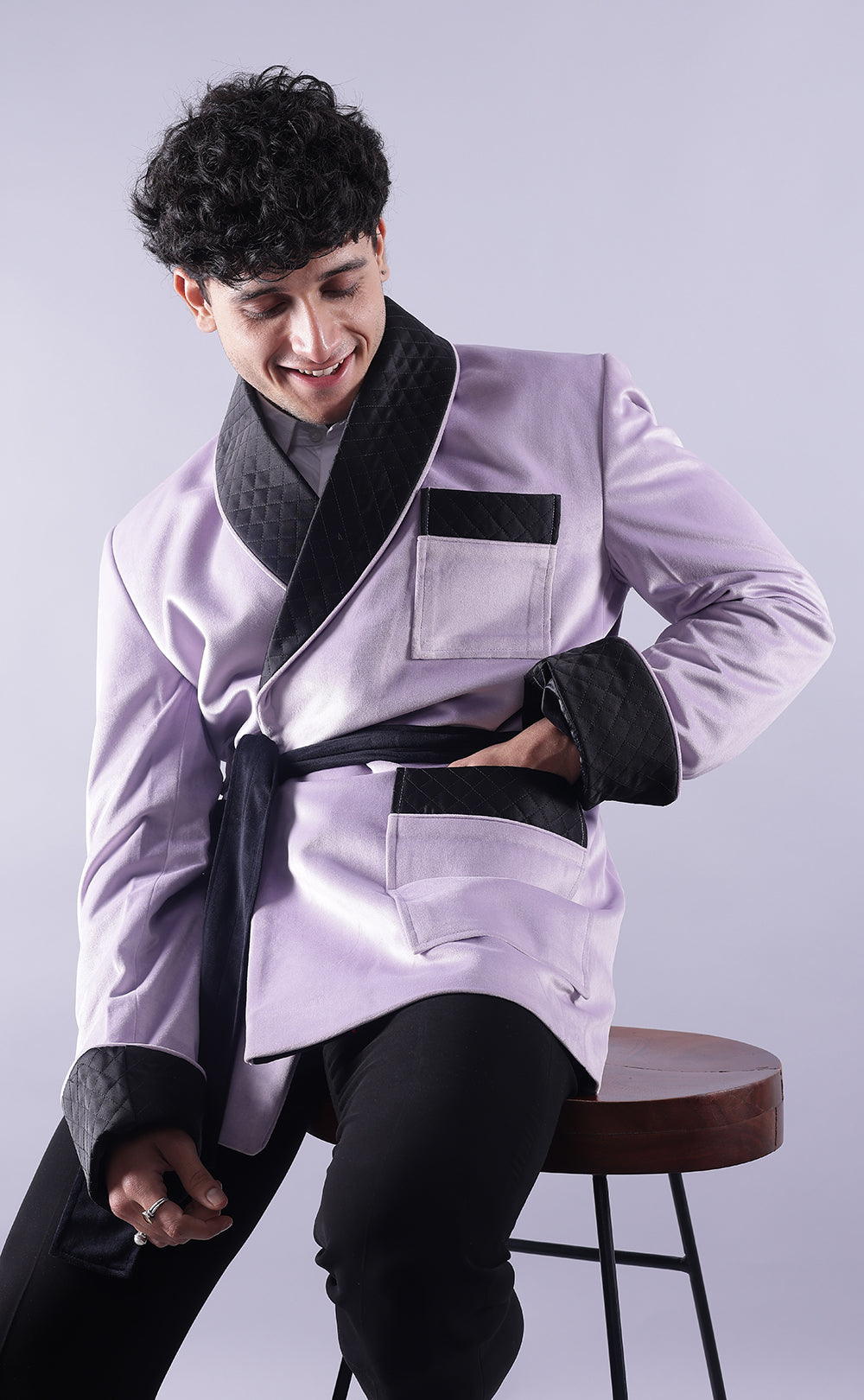 Men's Light Purple Velvet Smoking Jacket - Elegant Formal Wear, Luxury Style