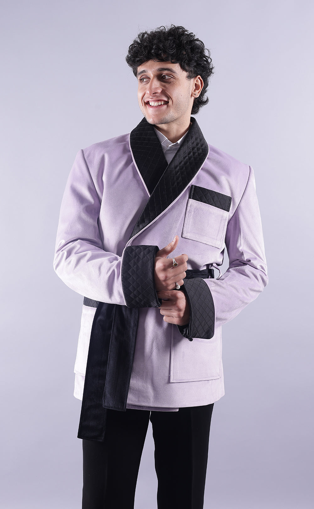 Men's Light Purple Velvet Smoking Jacket - Elegant Formal Wear, Luxury Style