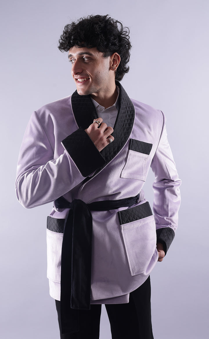 Men's Light Purple Velvet Smoking Jacket - Elegant Formal Wear, Luxury Style