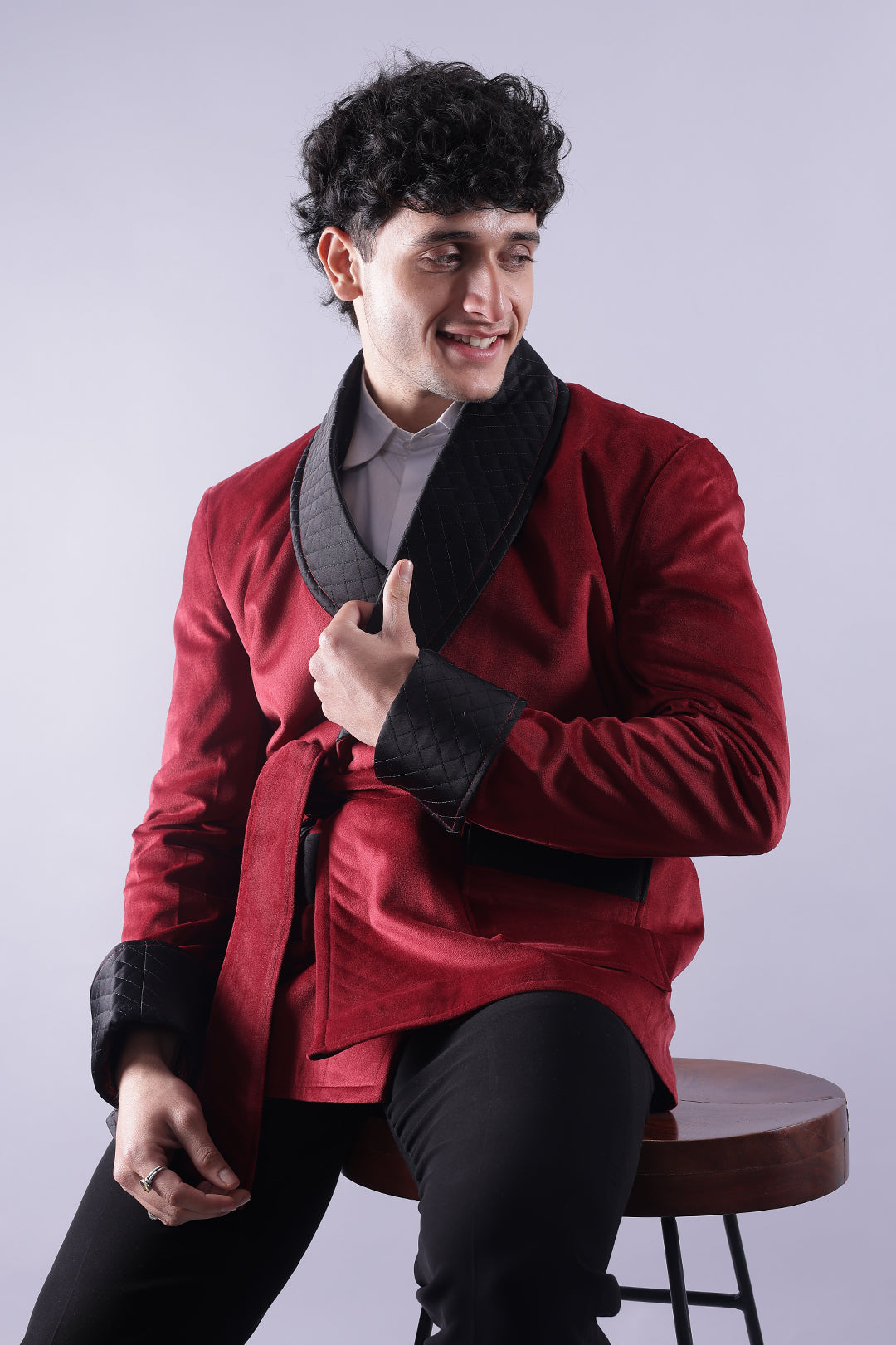 Men’s Red Velvet Smoking Jacket - Luxury Formal Attire, Elegant Dinner Blazer