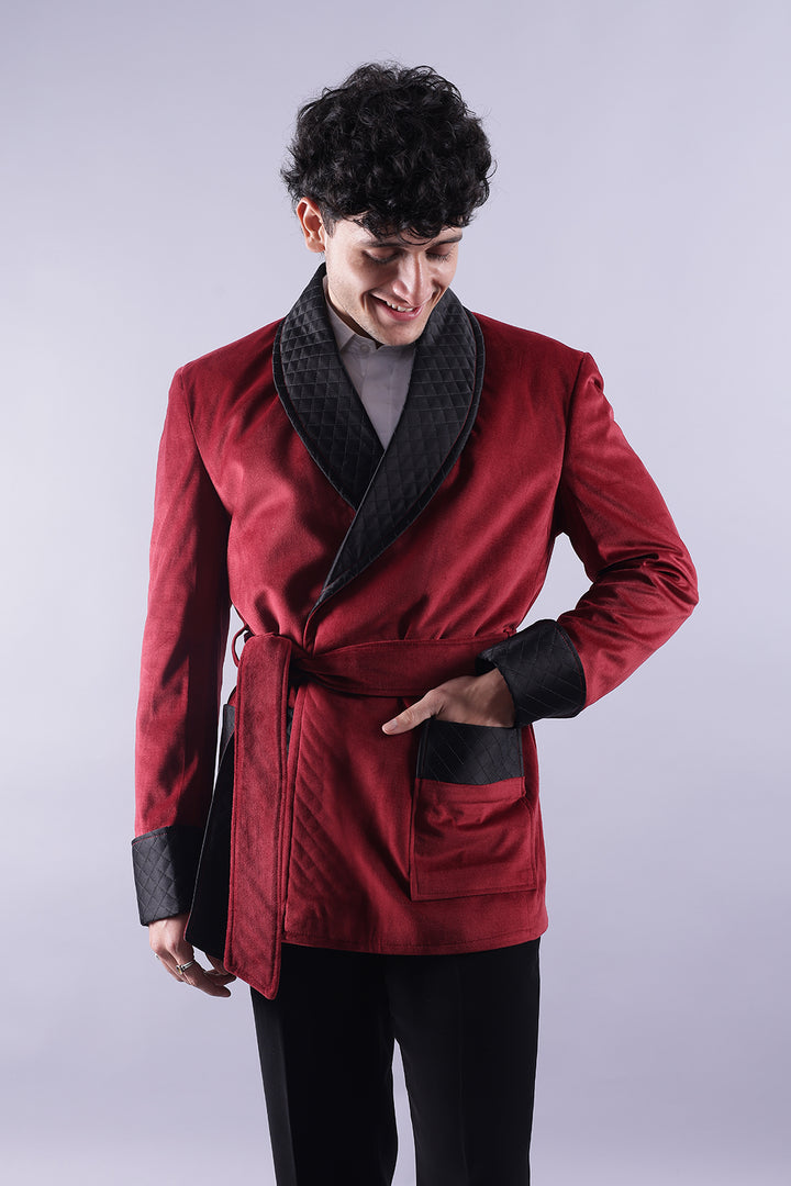 Men’s Red Velvet Smoking Jacket - Luxury Formal Attire, Elegant Dinner Blazer