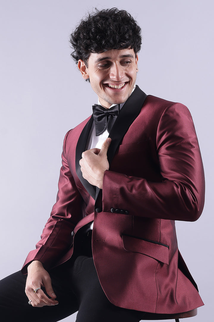 Men's Burgundy Tuxedo Jacket with Black Pant - Premium Terry Rayon Fabric, Elegant Formal Wear