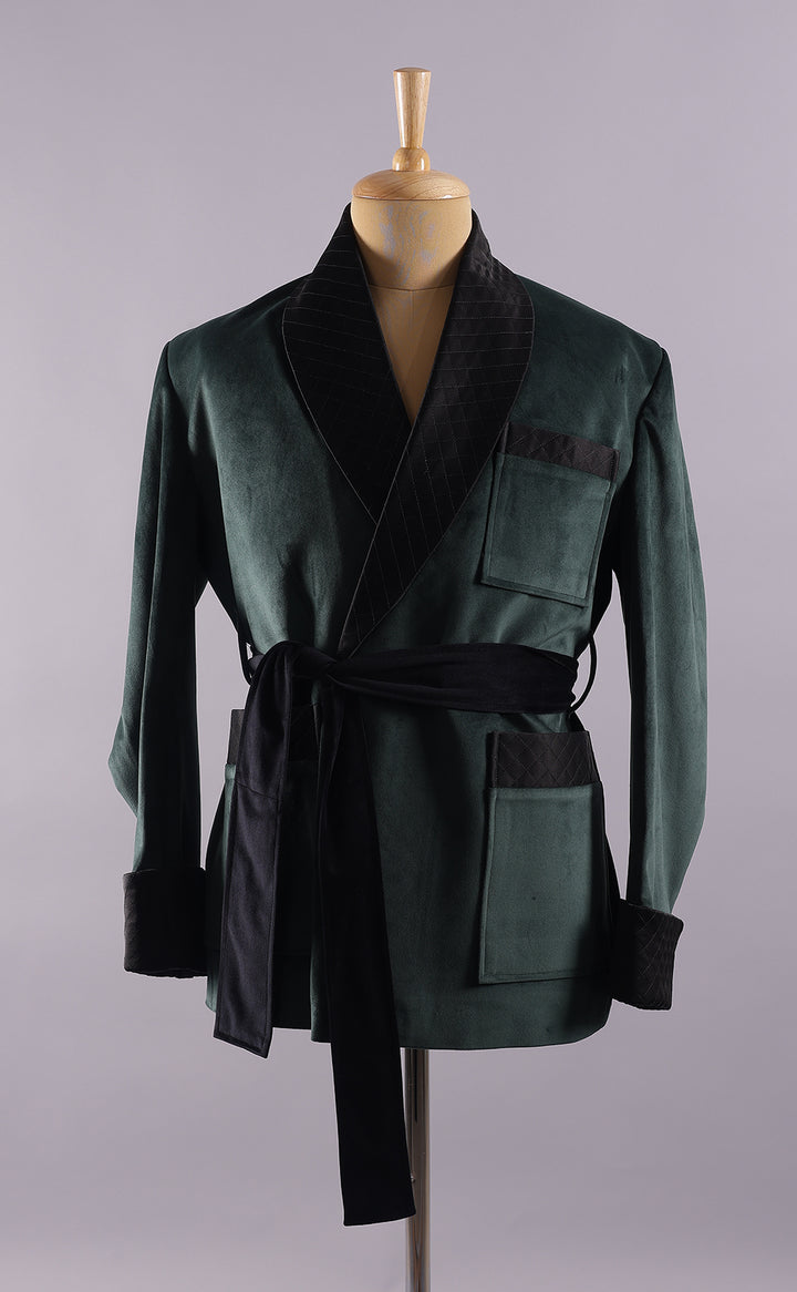 Men’s Green Velvet Smoking Jacket - Luxury Formal Attire, Elegant Party Wear