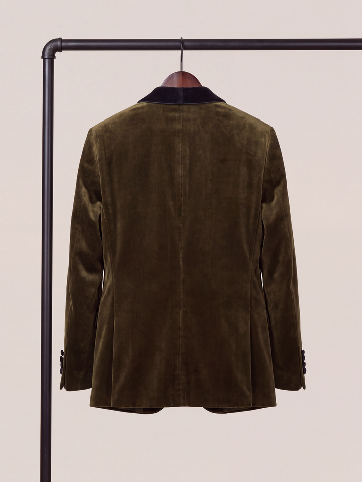 Olive Green Velvet Shawl Collar Dinner Jacket
