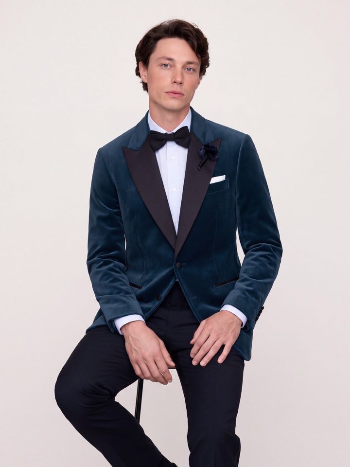 Midnight Teal Velvet Holiday Dinner Jacket