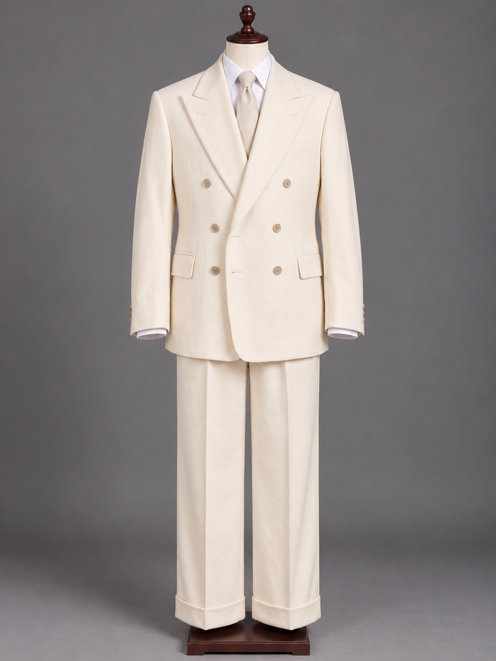 Ivory Double-Breasted Wool Suit