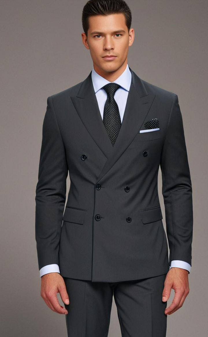 Elegant Dark Grey Double Breasted Suit for Men -Tailored Suit