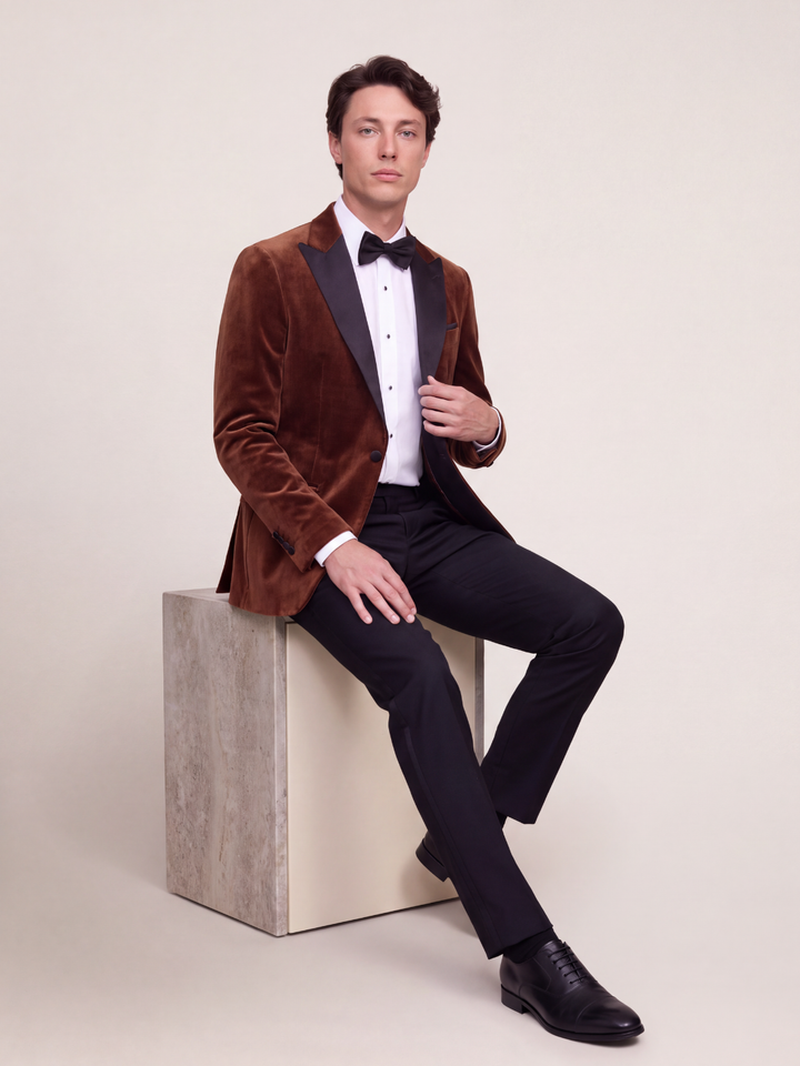 Rich Brown Velvet Peak Collar Dinner Jacket