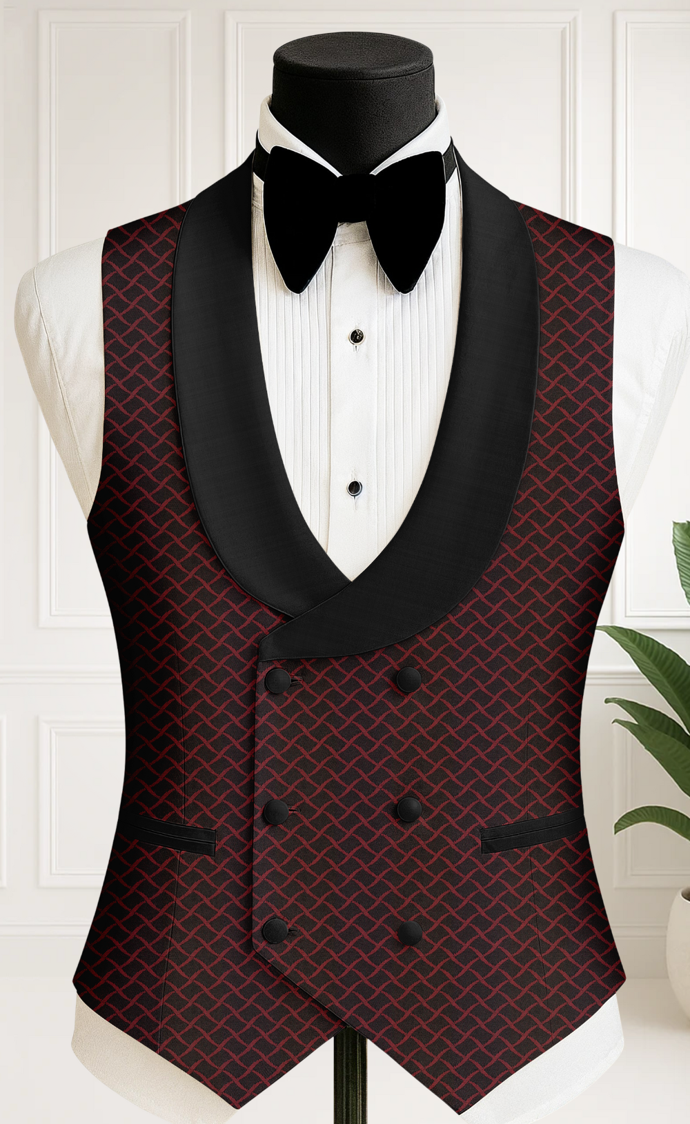 Burgundy Patterned Tuxedo Suit for Men