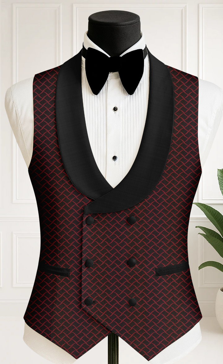 Burgundy Patterned Tuxedo Suit for Men