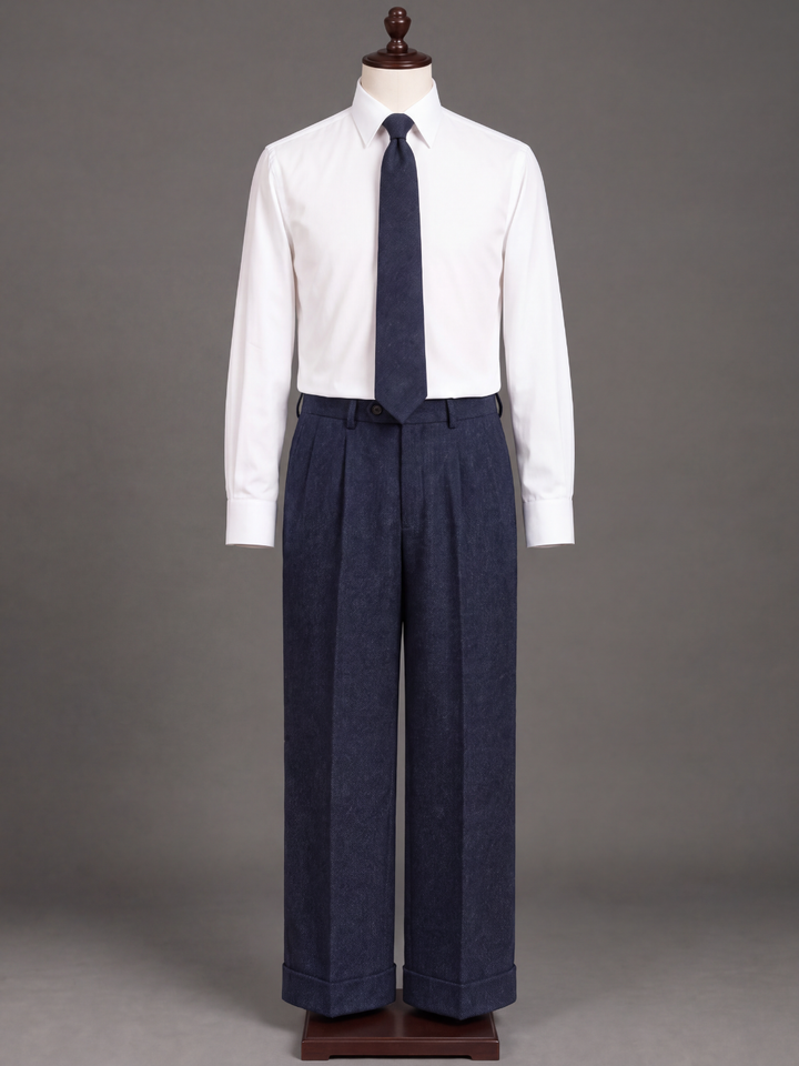 Midnight Navy Textured Wool Three-Piece Suit
