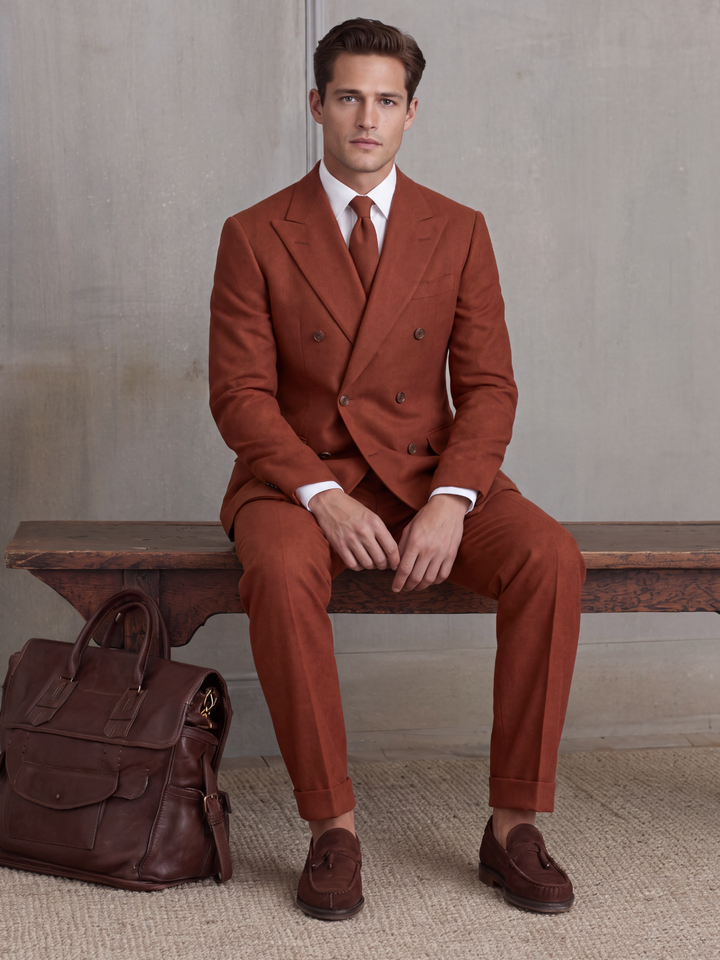 Burnt Copper Double-Breasted Wool Suit