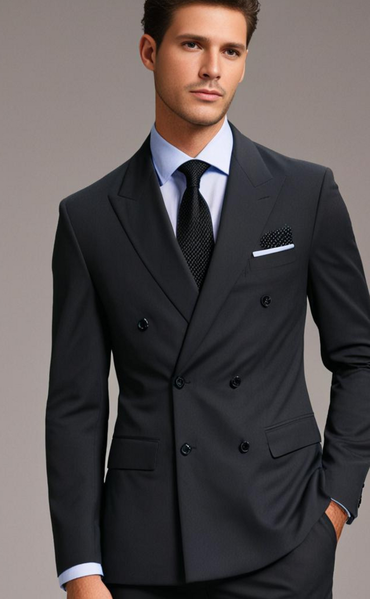 Elegant Dark Grey Double Breasted Suit for Men -Tailored Suit