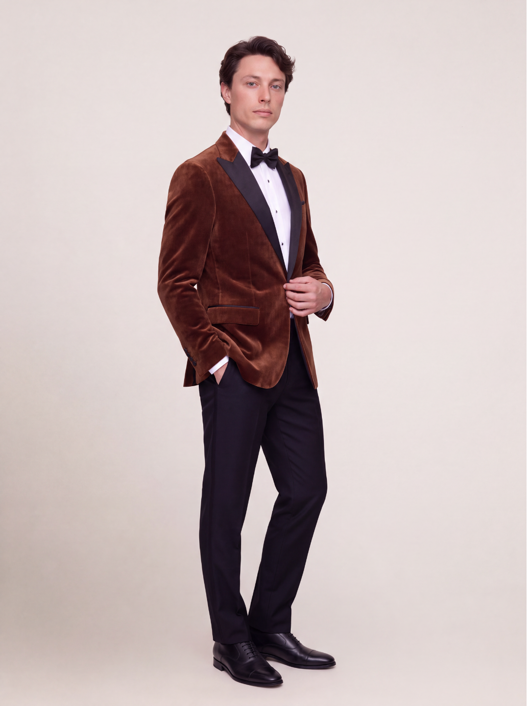 Rich Brown Velvet Peak Collar Dinner Jacket