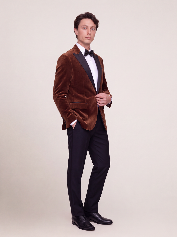 Rich Brown Velvet Peak Collar Dinner Jacket