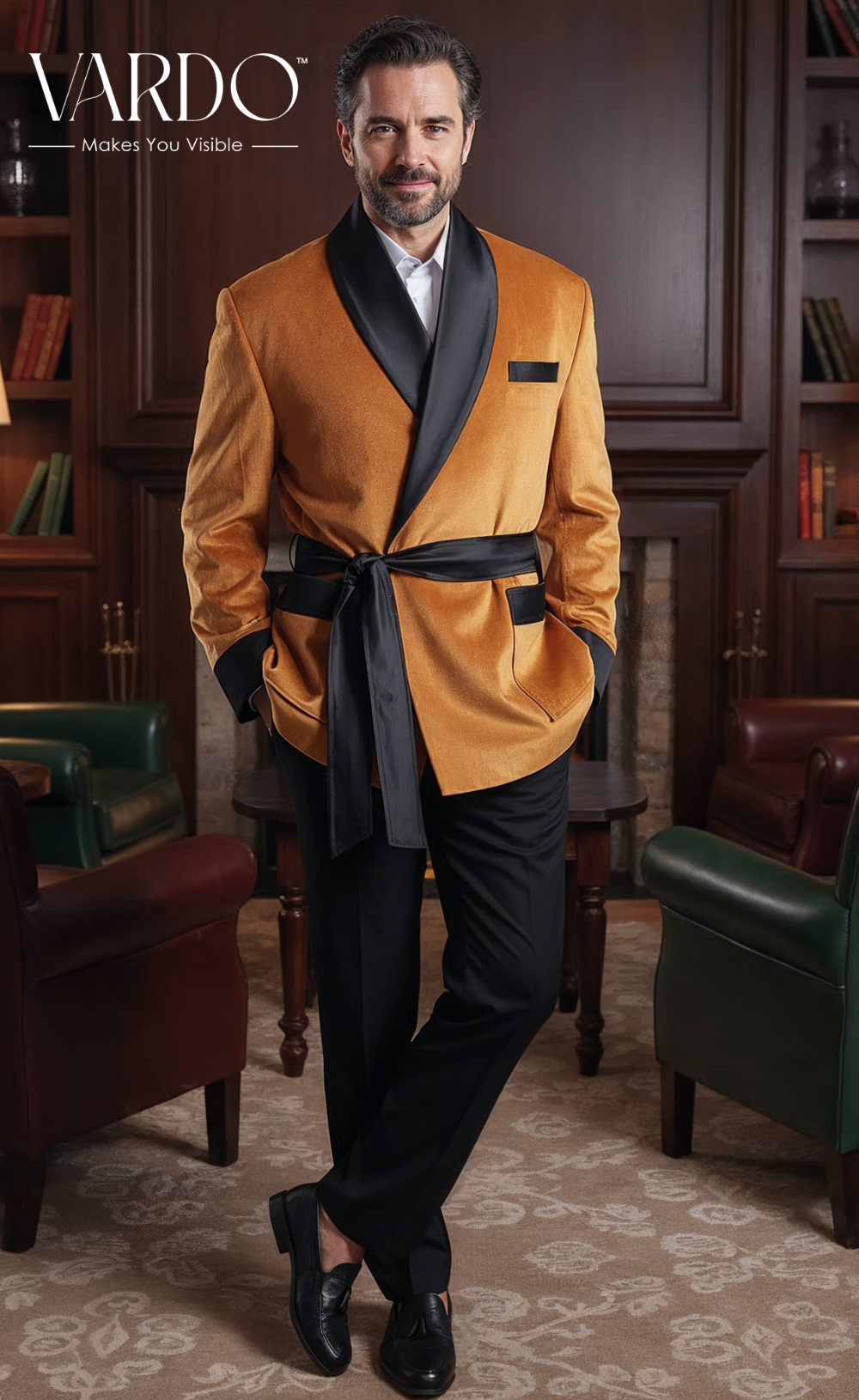 Luxurious Men's Golden Velvet Smoking Jacket - Elegant Party Wear, Premium Velvet Dinner Jacket