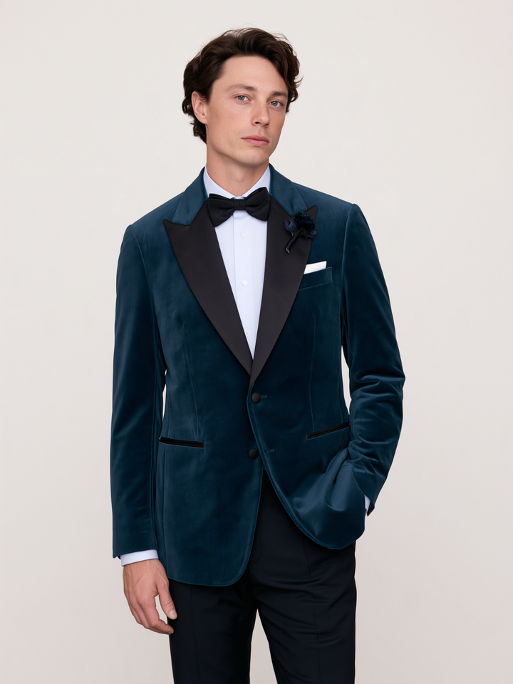 Midnight Teal Velvet Holiday Dinner Jacket